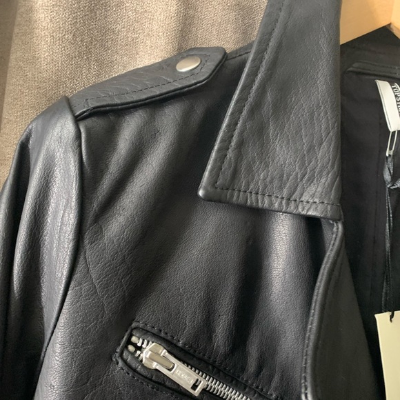 TopShop womens real leather black biker jacket - Picture 6 of 12